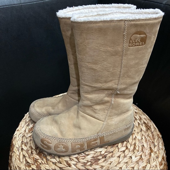 Sorel tan suede fur lining winter snow boots - Picture 3 of 8